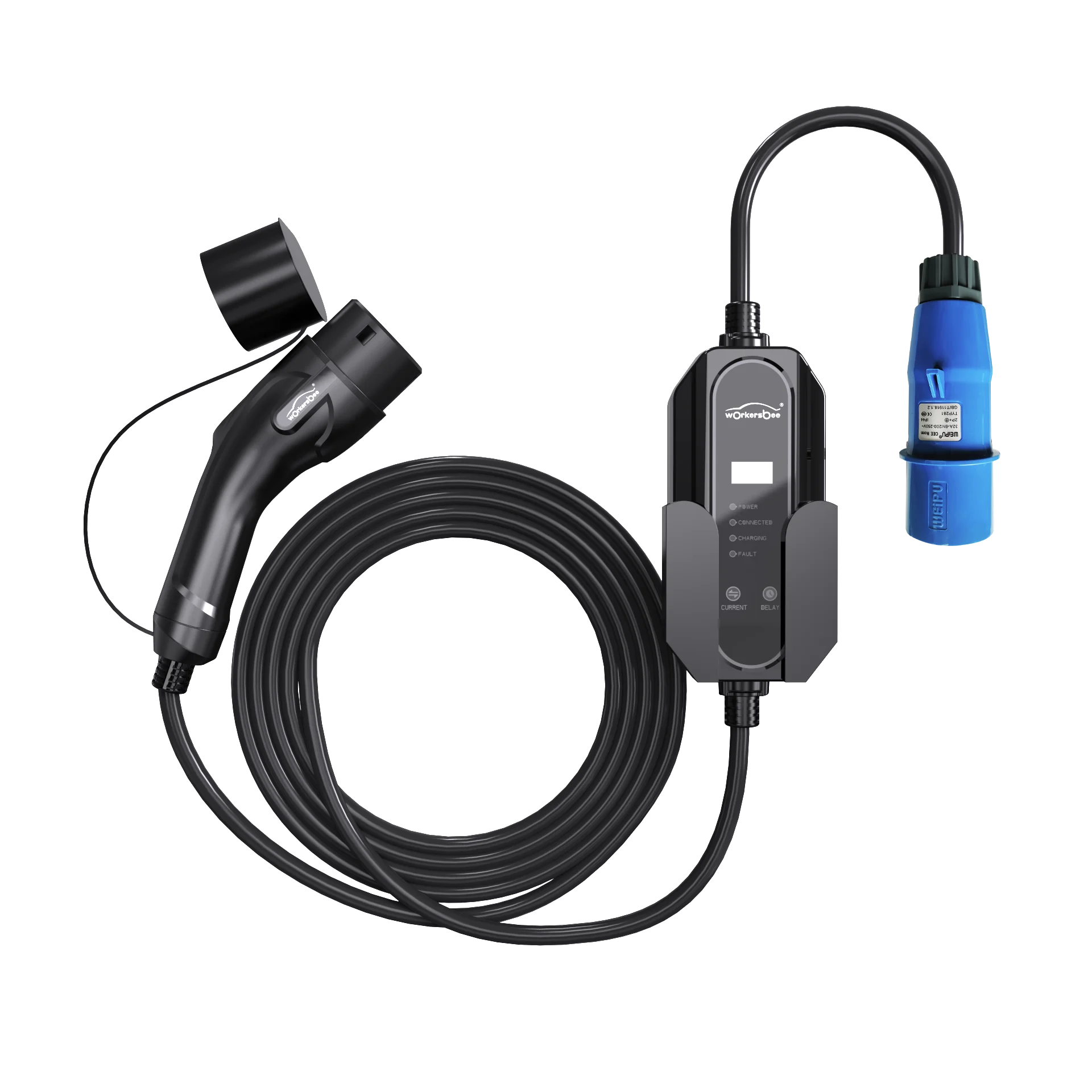 16A 32A Mode Level 2 AC Ev Charger 7KW 11KW EVSE Portable Ev Charger Electric Vehicle Car Charger Type 2 IEC62196 Type 1 J1772