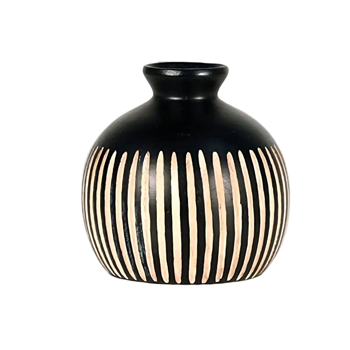 Small Natural Wooden flower Vase Hand Carved Stripes Wooden Vases Table Decor for Office Home Living Room