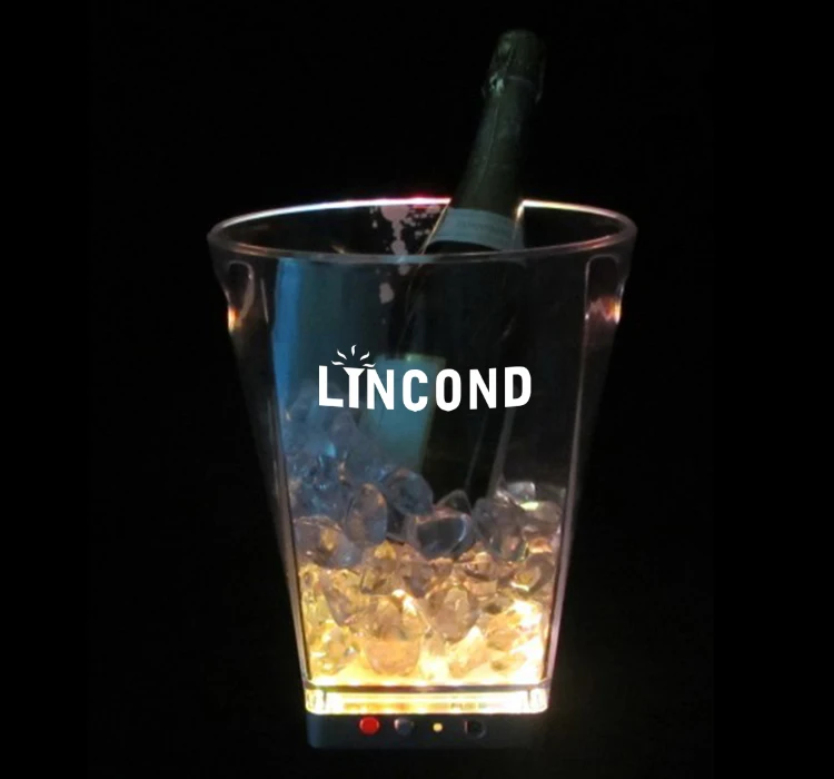 Plastic LED Champagne ice bucket 5L LED lighting wine ice cooler with handle rechargeable beer bucket ice box holder for party