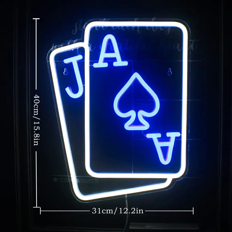 Playing Cards Neon Signs for Wall Decor Poker Teens Led Neon Light Blue White Usb Light Sign for Bedroom Casino Bar Hotel