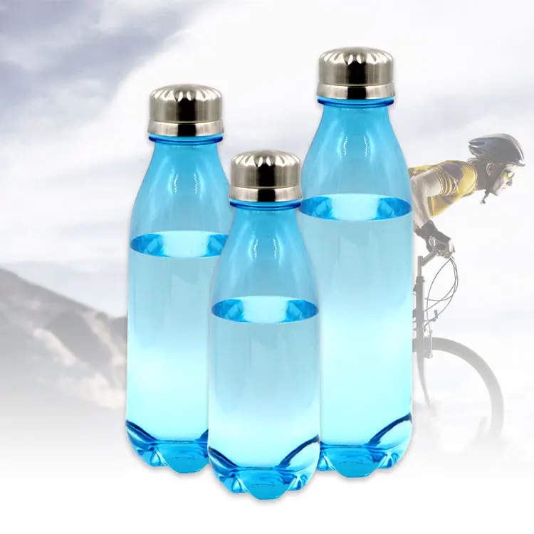 Real Bpa free pet plastic waterbottle with stainless steel cap