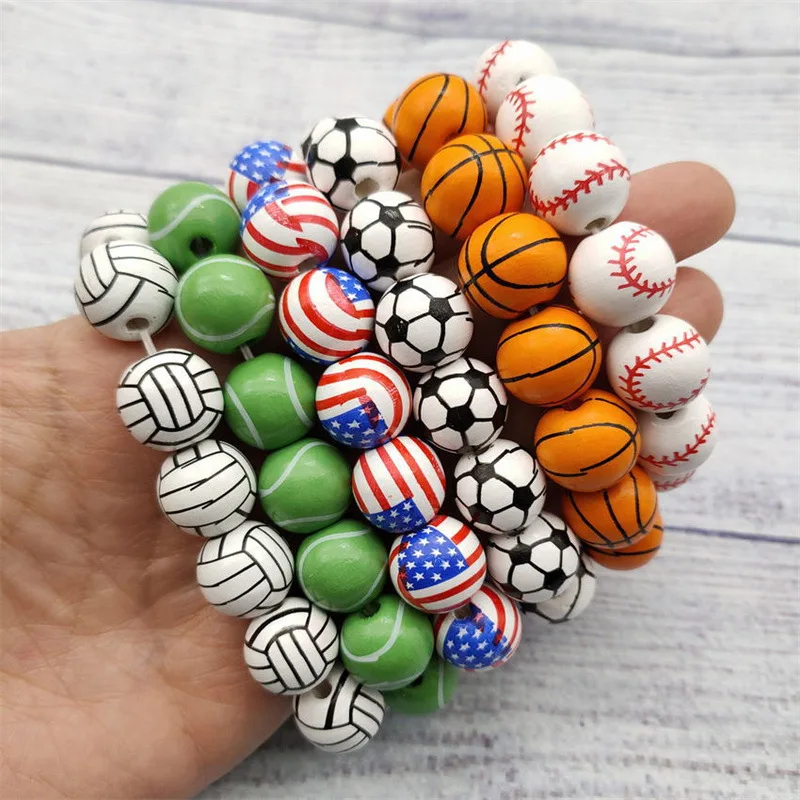 Hot sale Fashion Jewelry American flag bead bracelets baseball softball basketball football volleyball wooden beaded bracelet