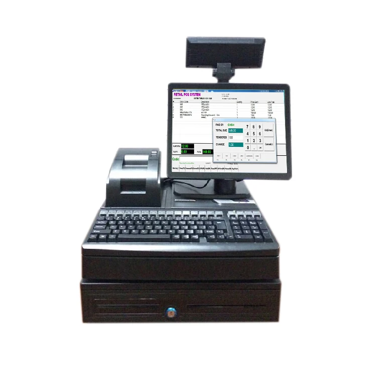14 inch  pos with cash box keyboard POS systems windows pos