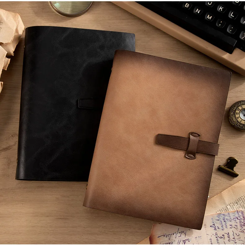 A5 A6 custom Vintage Second Layer Cowhide Handmade genuine leather Removable Business Loose-leaf diary journal Buckle Notebook