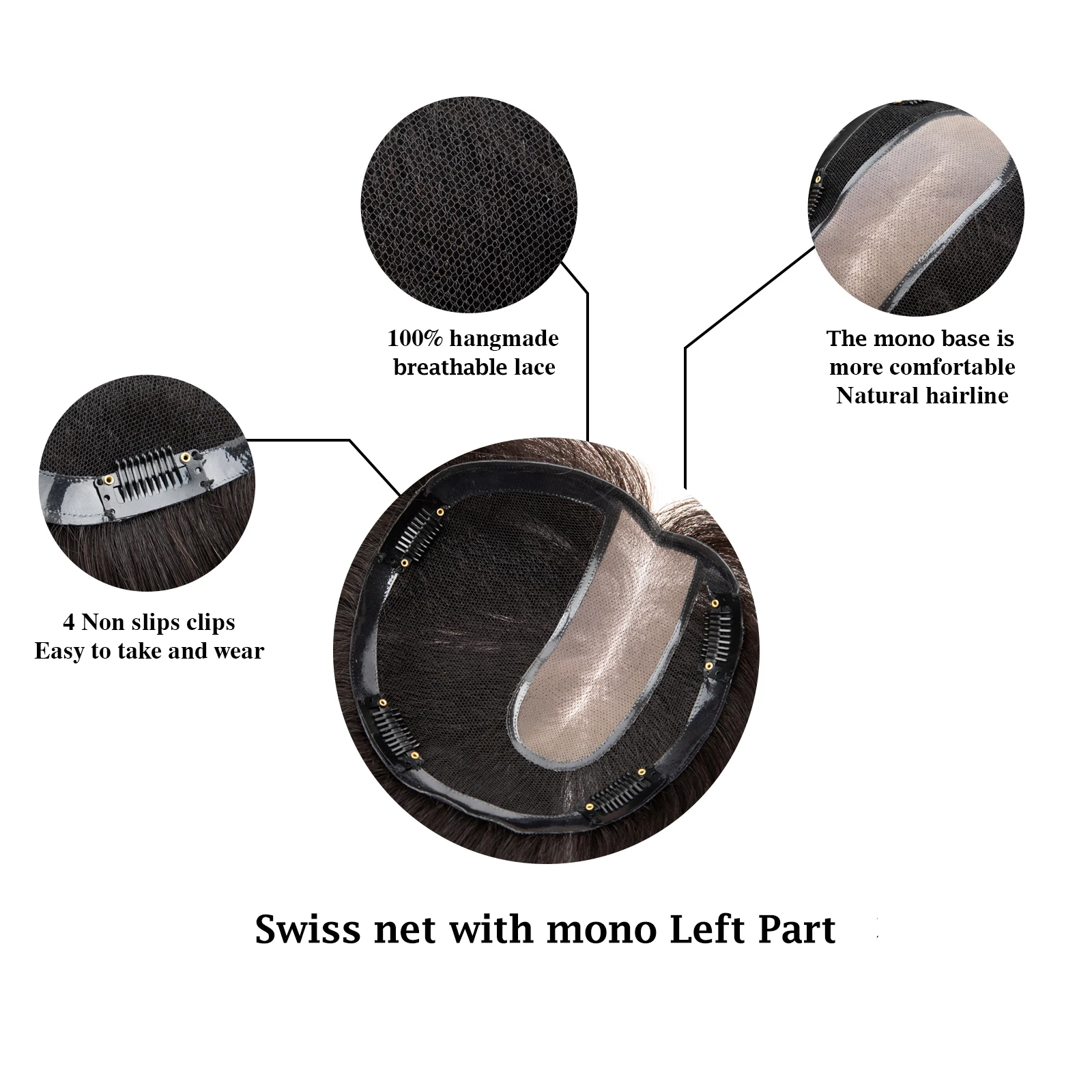 100% Real Human hair topper top hairpiece with Clips natural color swiss and mono Base Toupee  for women new styles