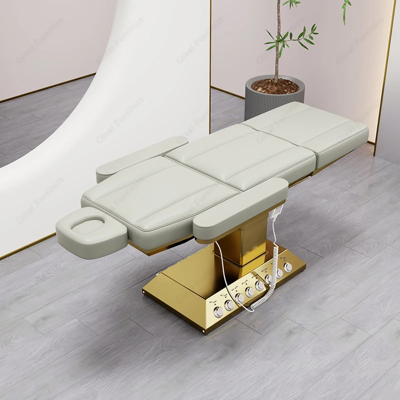 Hot sale heavy duty 4 motors salon cosmetic spa table luxury grey gold electric aesthetic clinic facial bed