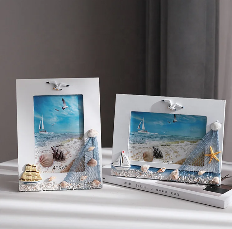 Natural Rustic 6 in Ocean Picture Frame Summer Shell Wooden Frame Creative Gifts Decorative Wood Photo Frames