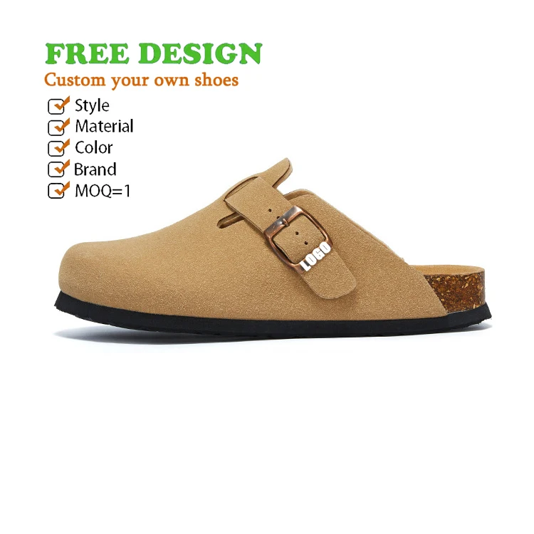 Unisex Soft Clog Suede Leather Antislip Sole Slippers Mules Custom Cork Clog Slippers for Men Anti-Slippery Garden Sandals