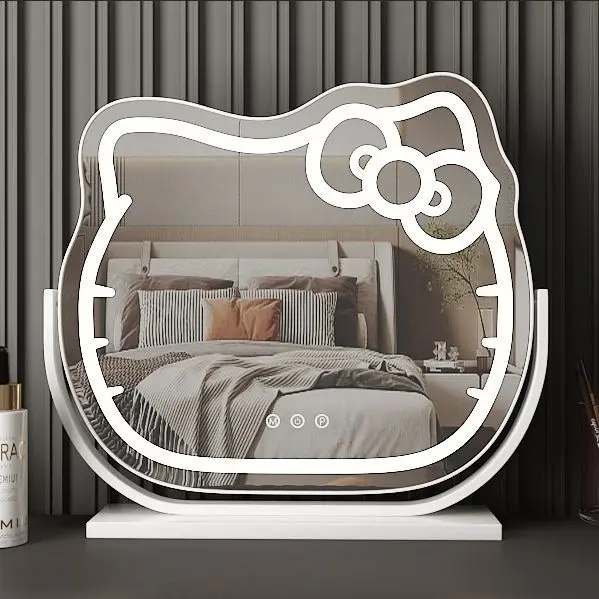 Cute Cat Desktop Makeup Mirror Portable Can Rotate 360 Degrees Hello Kitty Vanity Mirror With Smart Touch Screen