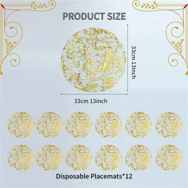 Christmas Luxury Disposable Gold Foil Mesh Placemats Round Kitchen Table Mats for Dining Table Wedding Birthday Party Decoration