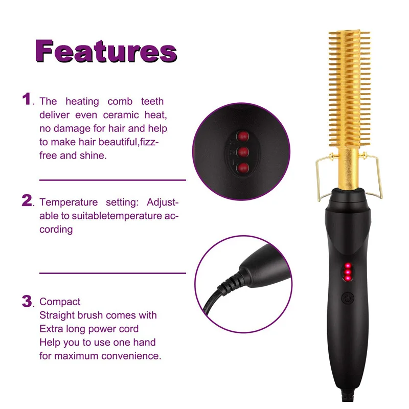 
Top quality comb hair curling iron hair straightener electric hot comb custom hot comb electric 