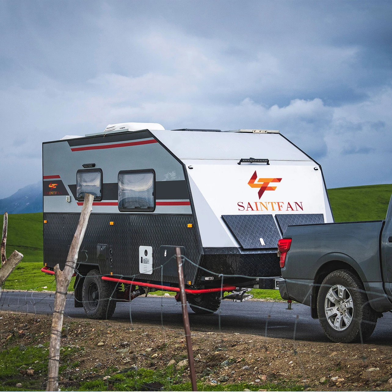 SAINTFAN Factory Custom Made Road Small Camper Trailer Caravan with LED Travel Kitchen