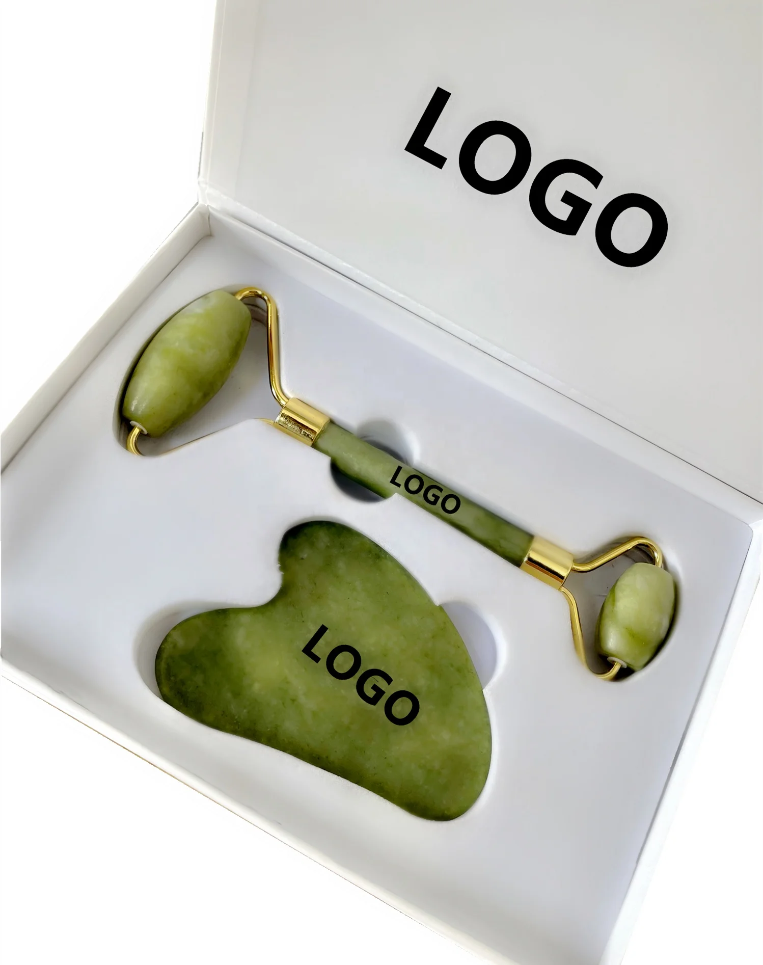 Wholesale natural green jade gua sha set custom logo gua sha stein improve blood circulation anti aging