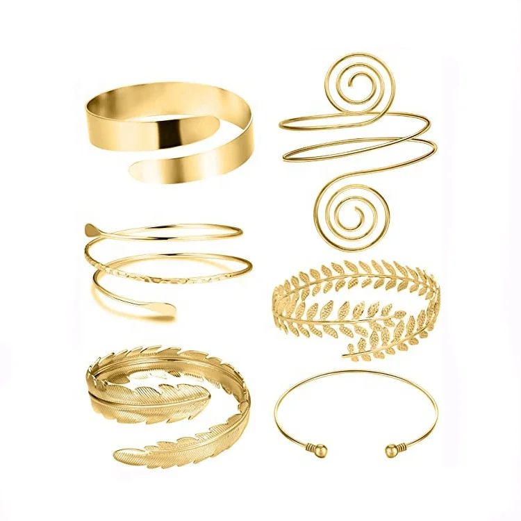 Popular Open Stacked Gold Leaf Bracelet Multi Layer Spiral Line Bracelet Adjustable Geometric C Shaped Bracelet for Women Men