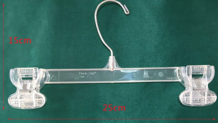 HOUSE DAY 25 Pack 14 inch Clear Plastic Skirt Hangers with Clips Skirt Hangers Clip Hangers for Pants Trouser Bulk Plastic Pan