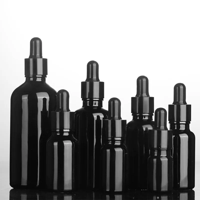 Wholesale 5ml 10ml 15ml 20ml 30ml 50ml 100ml Natural UV black boston glass dropper bottle for hair oils