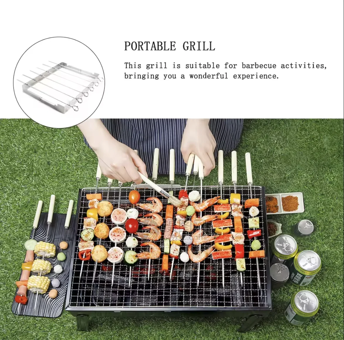BBQ Skewers Set Stainless Steel Barbecue Rack with 6 Grill Kebab Skewers Foldable Grill BBQ Racks Set for Outdoor Camping BBQ