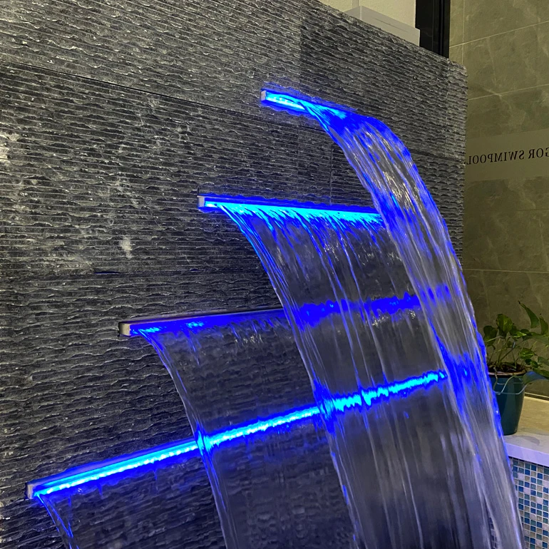 Acrylic Water Wall Blade Curtain Feature Sheer Descent Stainless Steel Fountain Cascade Outdoor Swimming Pool Waterfall