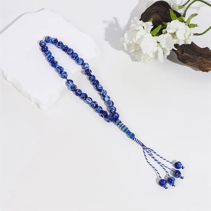 Muslim rosary New Arabic 12mm  33 laser Colored acrylic deep blue seabed Muslim  gifts    bracelet prayer supplies praise beads