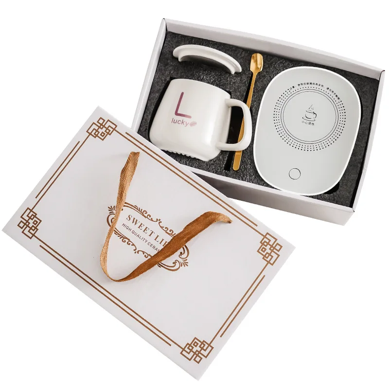 Business Birthday Christmas New Year Delicate Gift Set Electric 55 Degree Auto Coffee Mug Water Cup with Smart Mug Warmer Gift