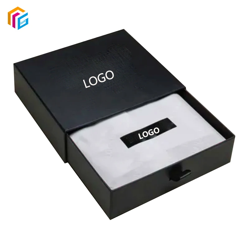 Custom Logo Cardboard Paper Man Panties Packaging Black Drawer Gift Box with tissue paper