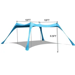 Amazon Top Sell Portable Canopy Beach Tent UPF50+ 10x10 FT Windproof Family Sun Shelter Tent With 4 Aluminum Poles  For Sale