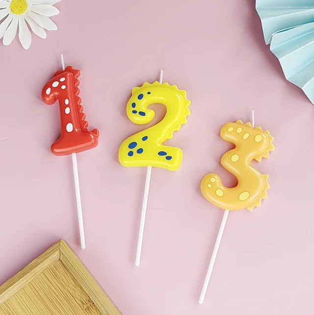 New creative Numbers 0-9 cakes decorated with colorful digital birthday candles colorful dinosaur birthday candle