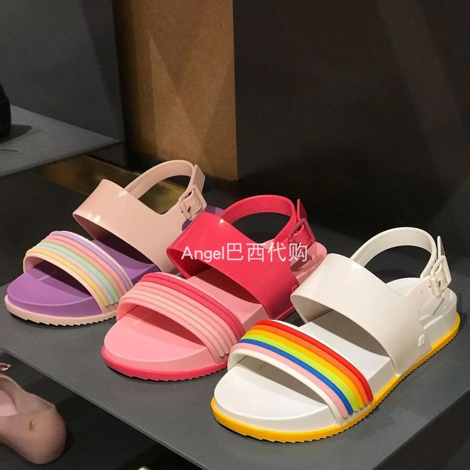 mini melissa shoes kids Parallel Bar Solid Color Rainbow Belt Big Girls Sandal, Middle School Non Slip Jelly Shoes,