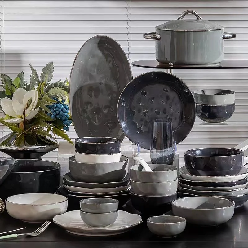 High Class New Design Nordic household Ceramic Dishes Plates Dinner Set Salad Bowl Dinnerware Creative Dener Set