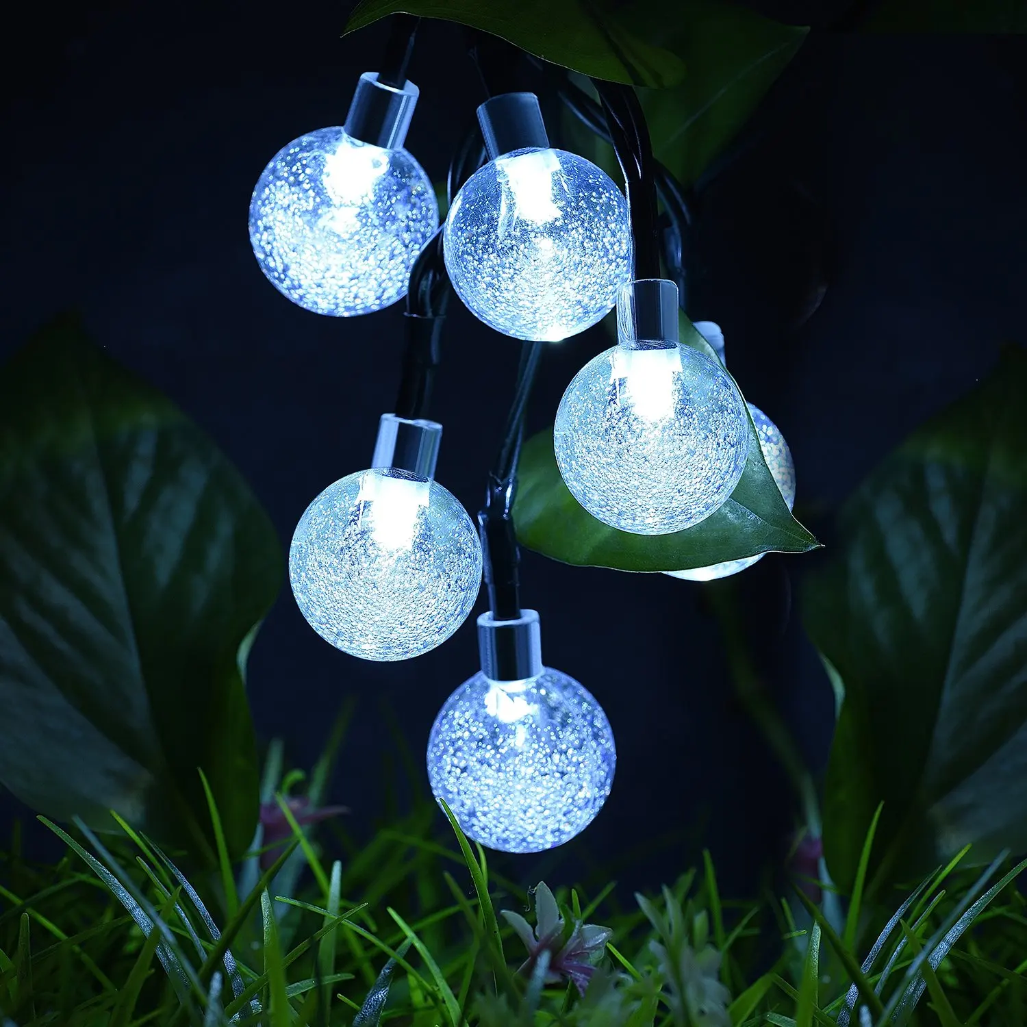 Crystal Ball Waterproof Round Ball Outdoor 5 meters 20 LED Decorative Solar Powered Battery Bulb String Lights for Christmas
