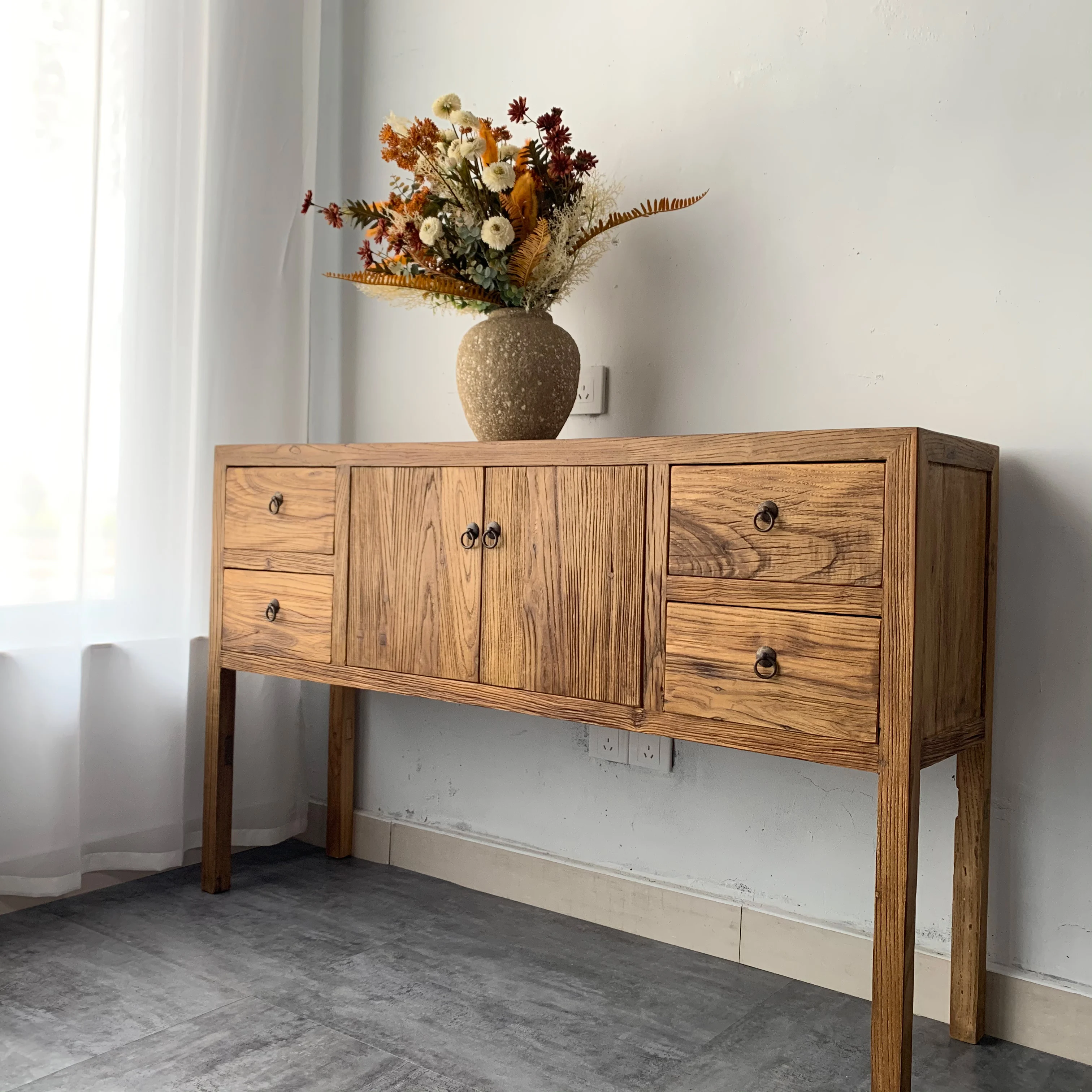 2022 New design high quality wooden living room side cabinet wood console table with shelving and drawers
