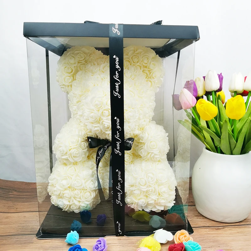 Preserved Flowers Eternal Teddy Rose Bear In Cute With Box 40 Cm Valentine Flower Artificial Roses Petals Bears