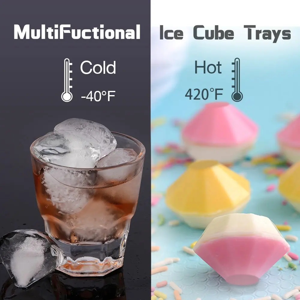  Reusable and BPA Free Diamond Silicone Ice Cube Mold 4 Cavity Large Sphere Whiskey Tray with