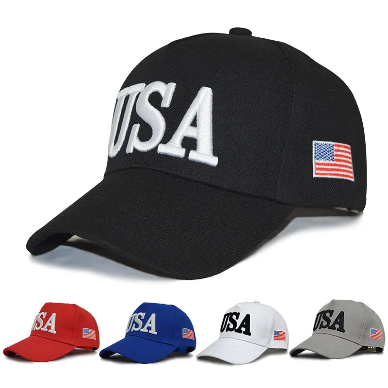 Wholesale Outdoor Colorful Red Camouflage Usa President Election 3d Embroidered Baseball Snapback Cap Hat With American Flag