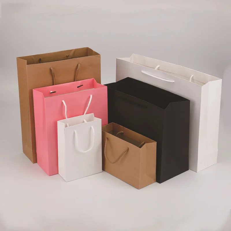 Paper Bag With Handles Solid Color Gift Packing Bags For Store Clothes Wedding Supplies Handbags paper gift bags