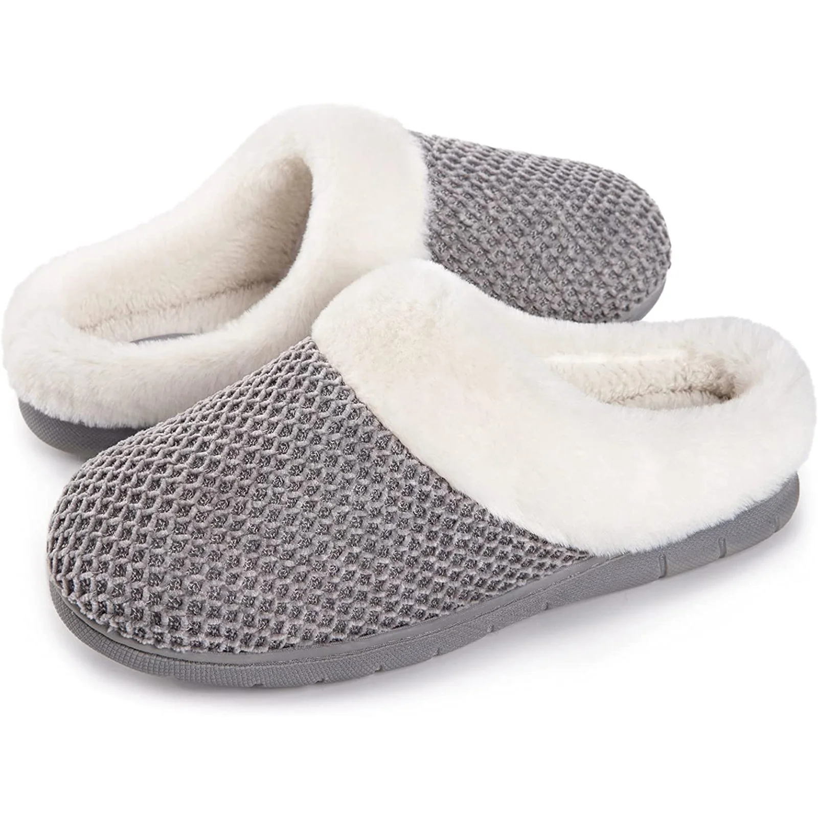 JUST HOME Womens Home Comfy Cable Knit Bedroom House Slippers for Women with Memory Foam, Indoor Slip-on Ladies Slippers
