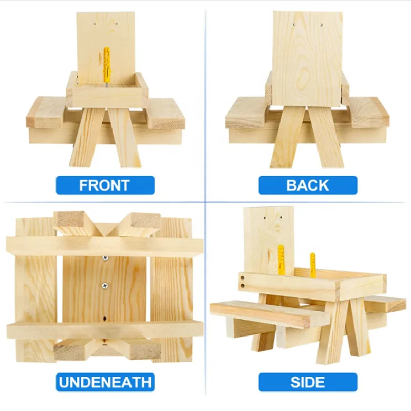 Wooden Pet Feeding Outdoor Garden Pendant Squirrel Table Wood Squirrel Feeder