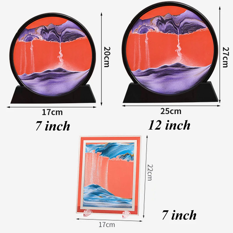 7/12inch Creative Quicksand Paintings Art Picture Round Glass 3D Hourglass Sandscape Flowing Sand Display For Home Office Decor