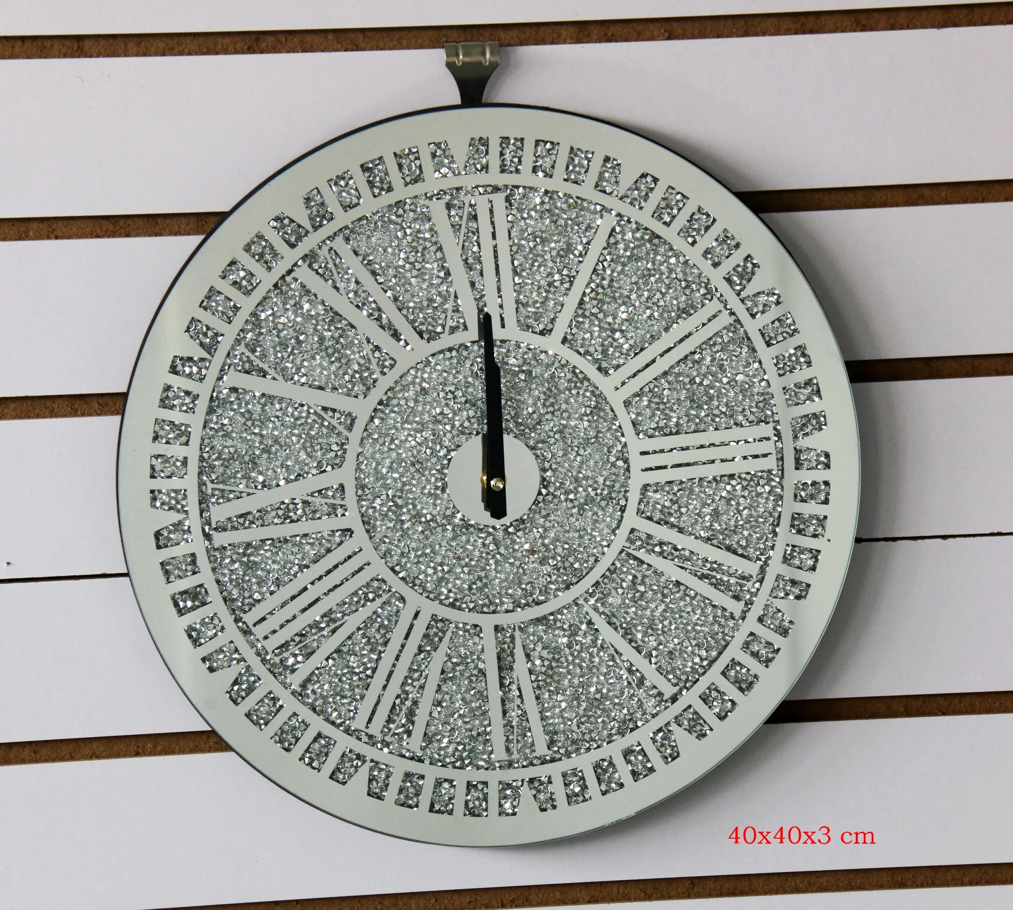 custom size crushed diamond decor clock glass wall clocks luxury sublimation clock wall decorative diamond-crush furniture