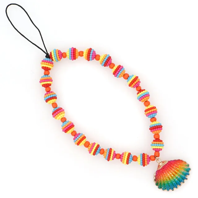  Woying 2021 Boho Colorful Handmade Wave Spherical Beads Phone Strap Beach Wind Acrylic Shell Key Chain