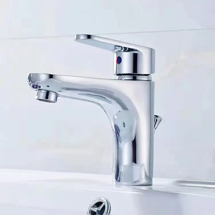 Economical European Style Brass Bathroom Faucet Single Handle Chrome Mixer Basin Faucet With Lift Rod Drain Stopper