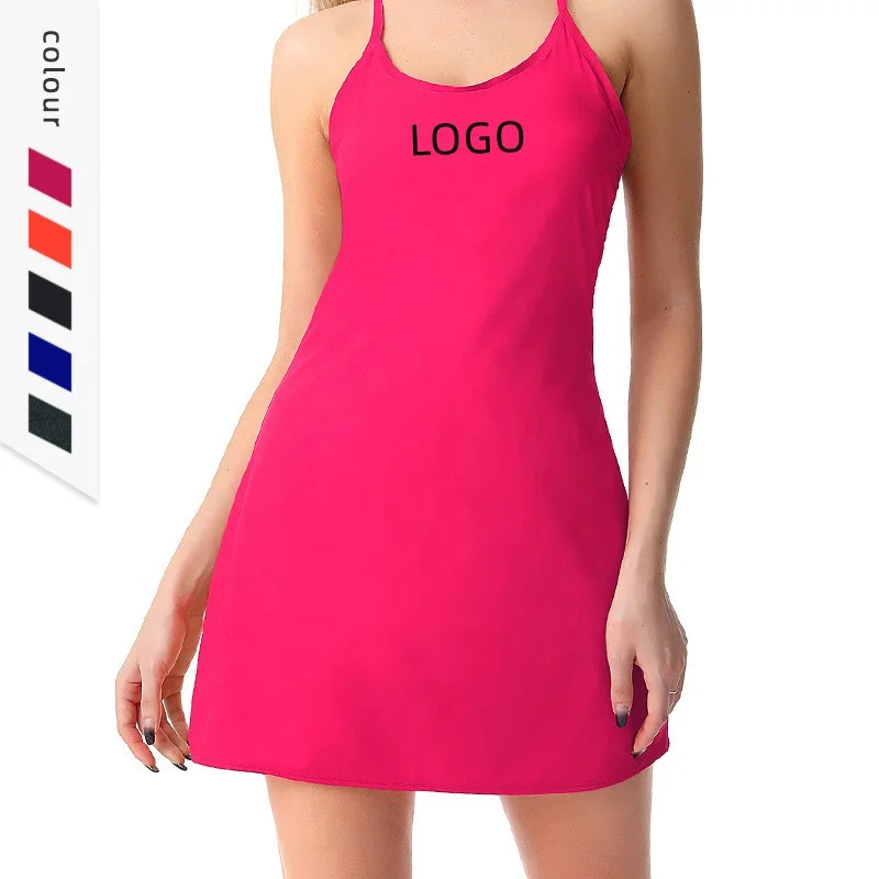 Custom women tennis wear sports skirt thin strap beautiful back tennis dress with shorts