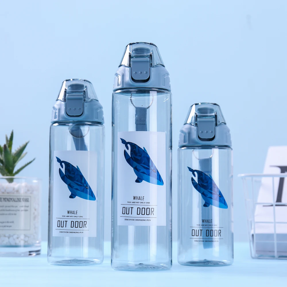 whale pattern design on bottle small diameter drinking mouth seal leak proof boa free plastic water bottle
