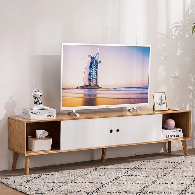 Factory Customized High Quality White Modern Bamboo Nordic Telescoping Tv Cabinet Coffee Table Set Luxury Living Room Furniture
