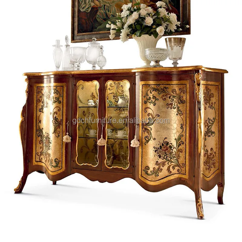 Customized luxury French Royal solid wood hand carved colored drawing long dining table set with 8 chair