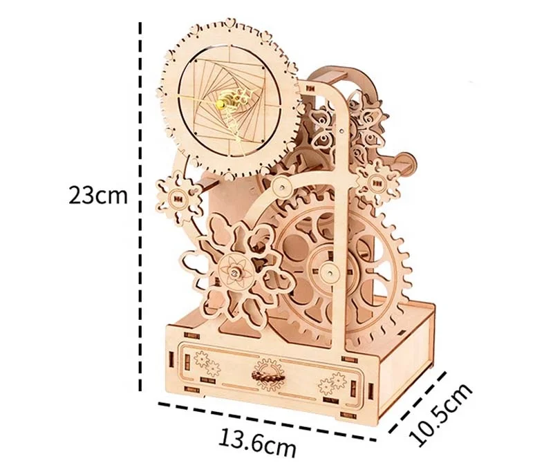 Wooden 3D Jigsaw Puzzle Clock Gear Clockwork Music Box Pen Holder DIY Handmade Toys for Children Educational Model Building Kits