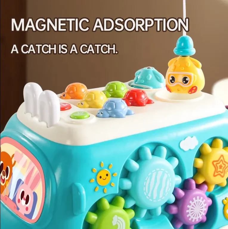 Hot sale 6 IN1 Montessori Educational Toys Knock Piano Fishing Game Gear Kids Musical Learning Toys Sliding Car Baby Bus Toy