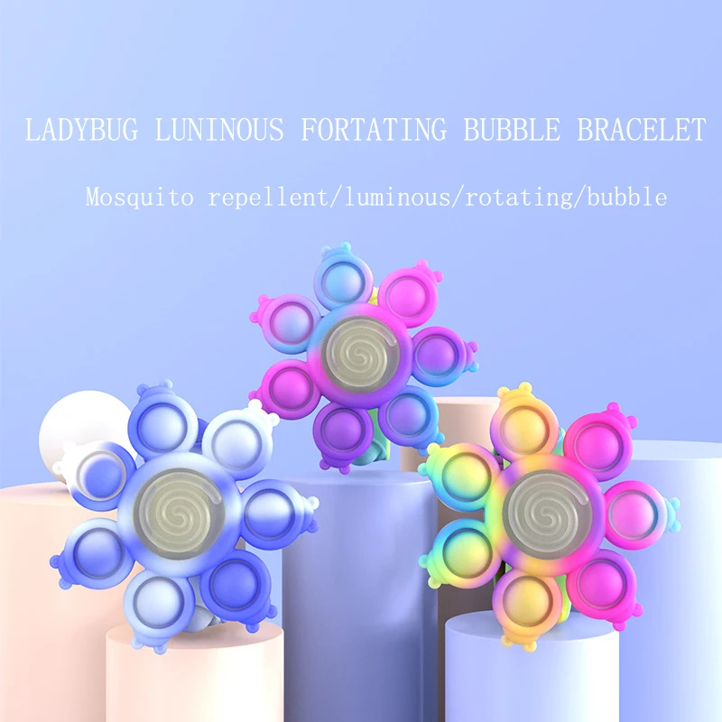 Silicone Push Bubble Wristband Kids Watch Shaped Bubble Fidget Spinner Natural ladybird Tie Dye Squeeze glow it Fidget Bracelet