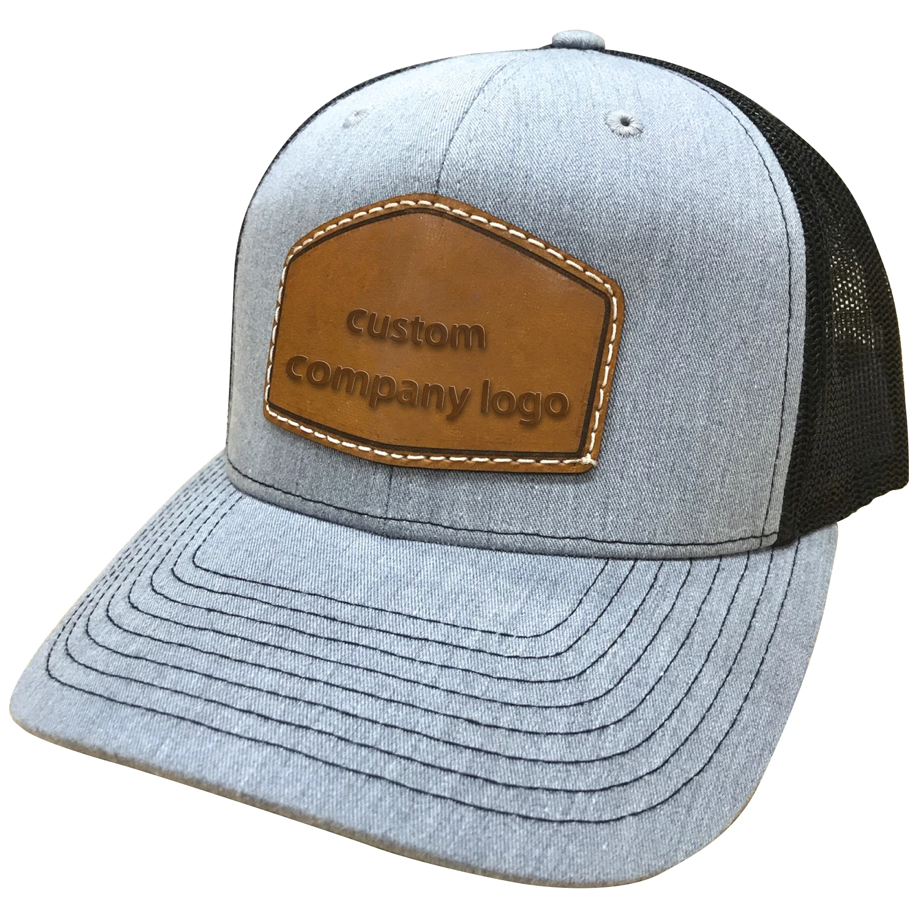 Wholesale Factory embossed logo Heat press Jeans trucker hat leather patch
