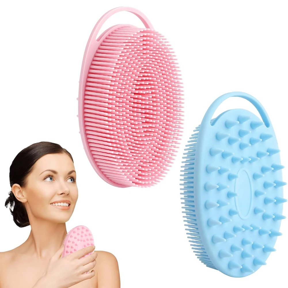 High Quality Soft 2 in 1 Silicone Bath Brush Exfoliating Body Shampoo Cleaning Hair Massage Shower